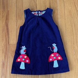 Mini Boden Navy Dress with Red Mushroom Appliqué